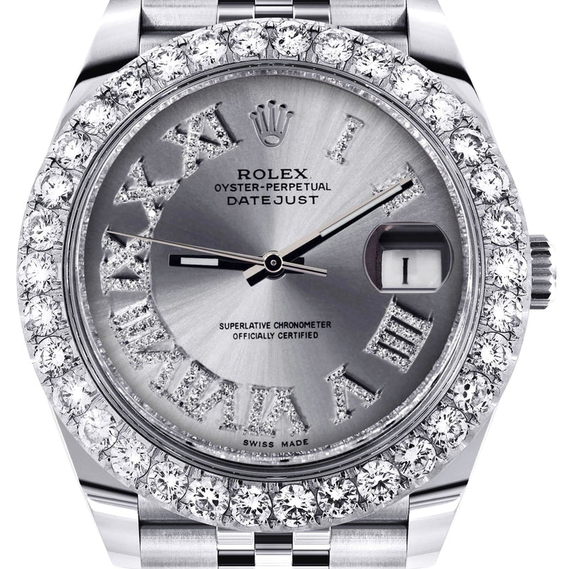 Rolex Datejust 41 Watch | 41 MM | Custom Silver Roman Diamond Dial | Jubilee Band