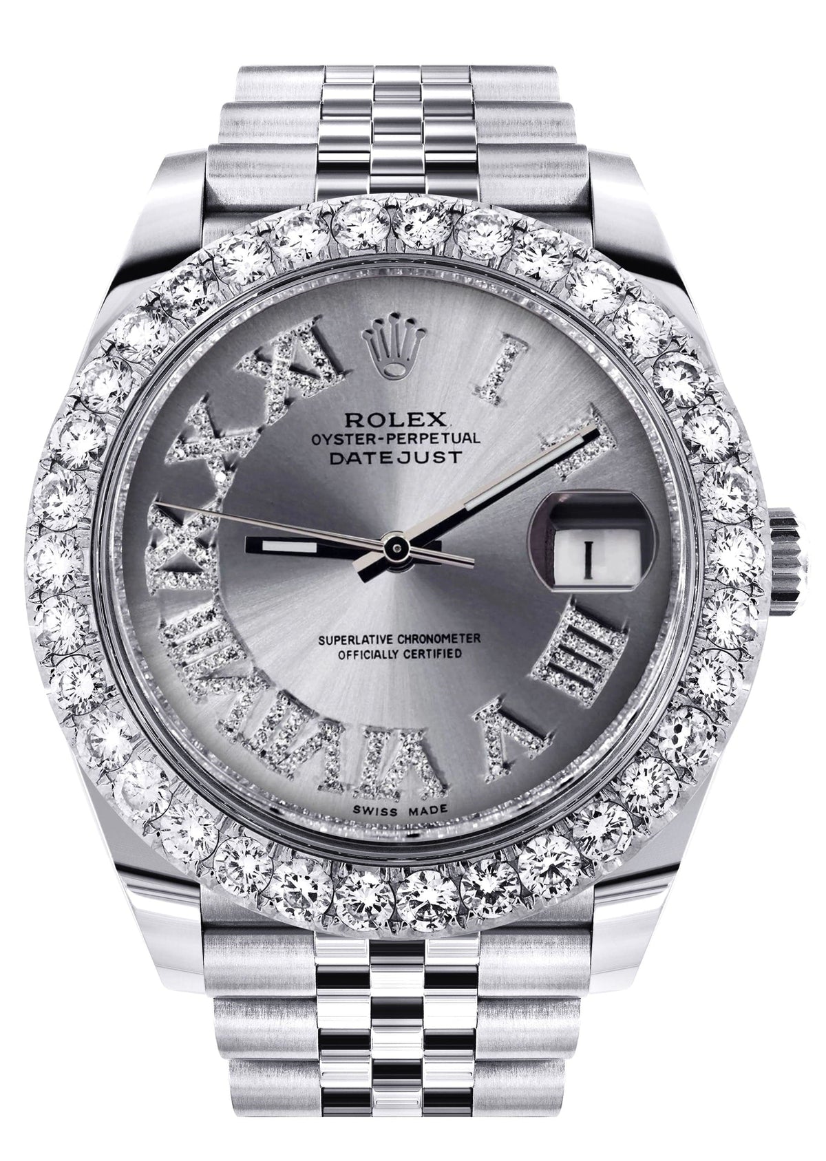 Rolex Datejust 41 Watch | 41 MM | Custom Silver Roman Diamond Dial | Jubilee Band