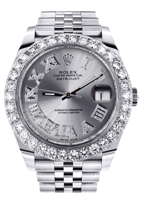 Rolex Datejust 41 Watch | 41 MM | Custom Silver Roman Diamond Dial | Jubilee Band