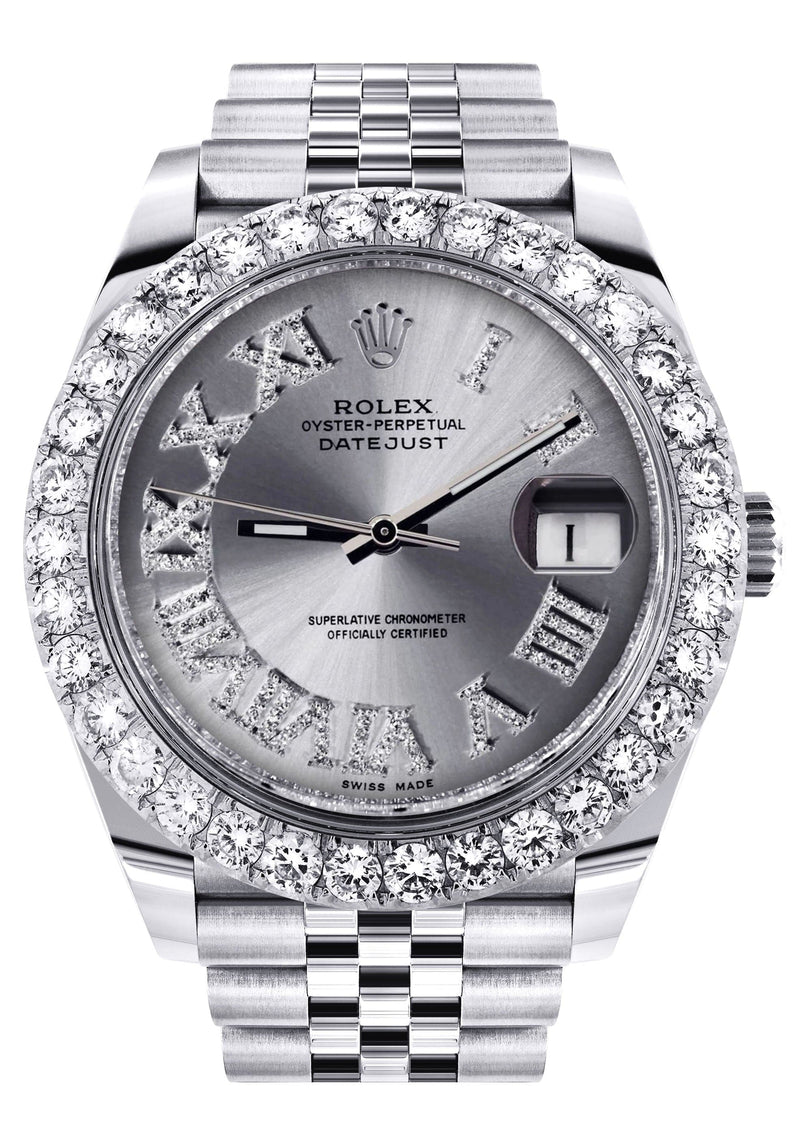 Rolex Datejust 41 Watch | 41 MM | Custom Silver Roman Diamond Dial | Jubilee Band