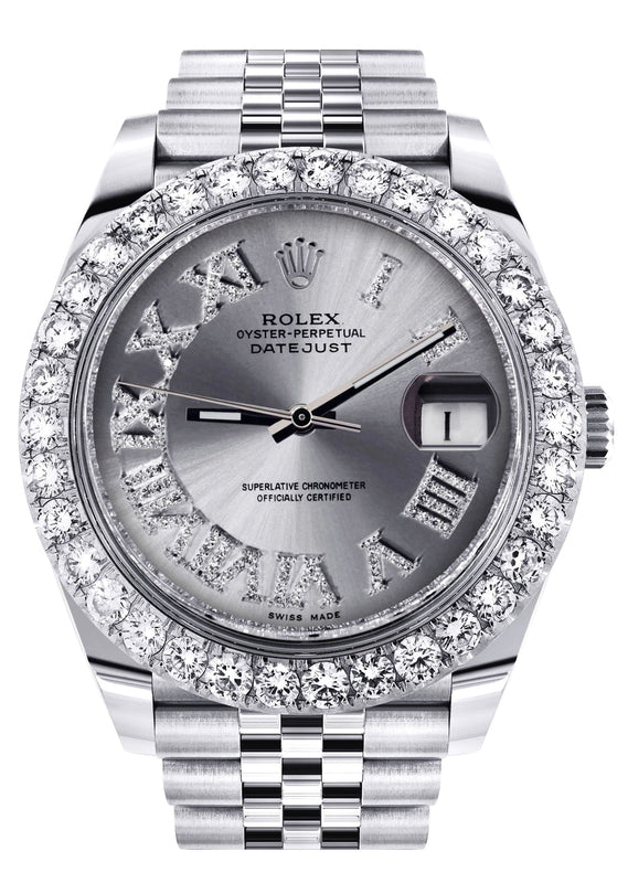 Rolex Datejust 41 Watch | 41 MM | Custom Silver Roman Diamond Dial | Jubilee Band