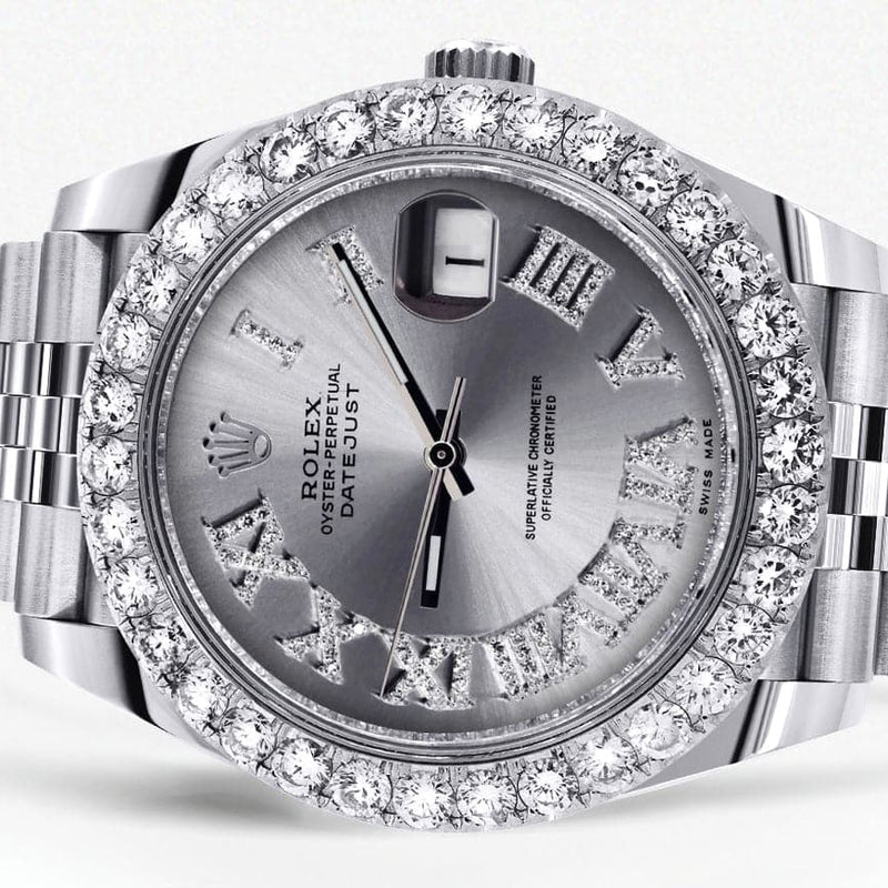 Rolex Datejust 41 Watch | 41 MM | Custom Silver Roman Diamond Dial | Jubilee Band