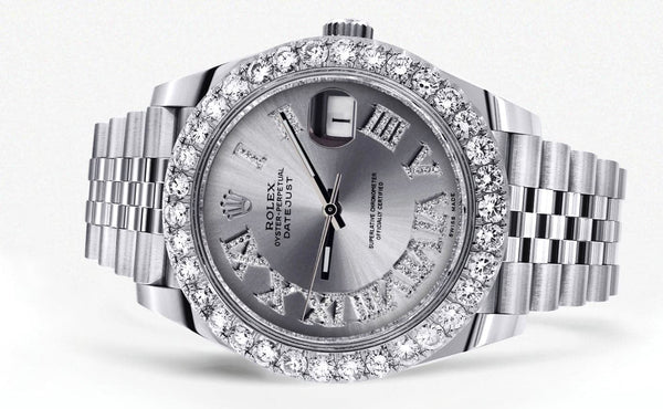 Rolex Datejust 41 Watch | 41 MM | Custom Silver Roman Diamond Dial | Jubilee Band