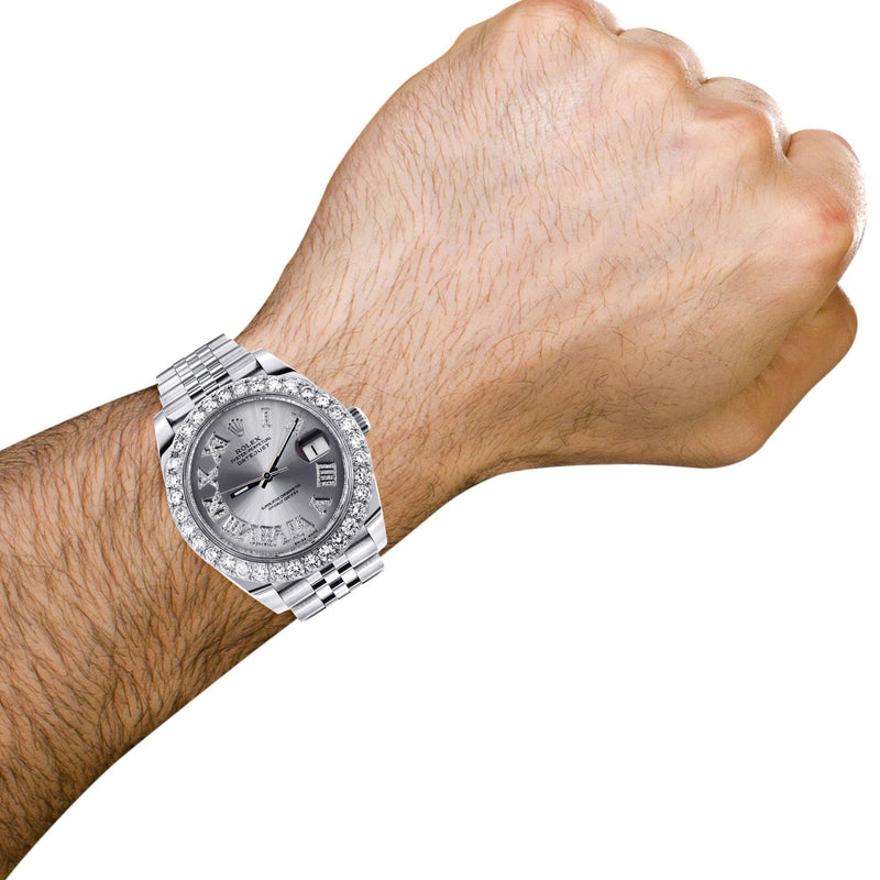 Rolex Datejust 41 Watch | 41 MM | Custom Silver Roman Diamond Dial | Jubilee Band