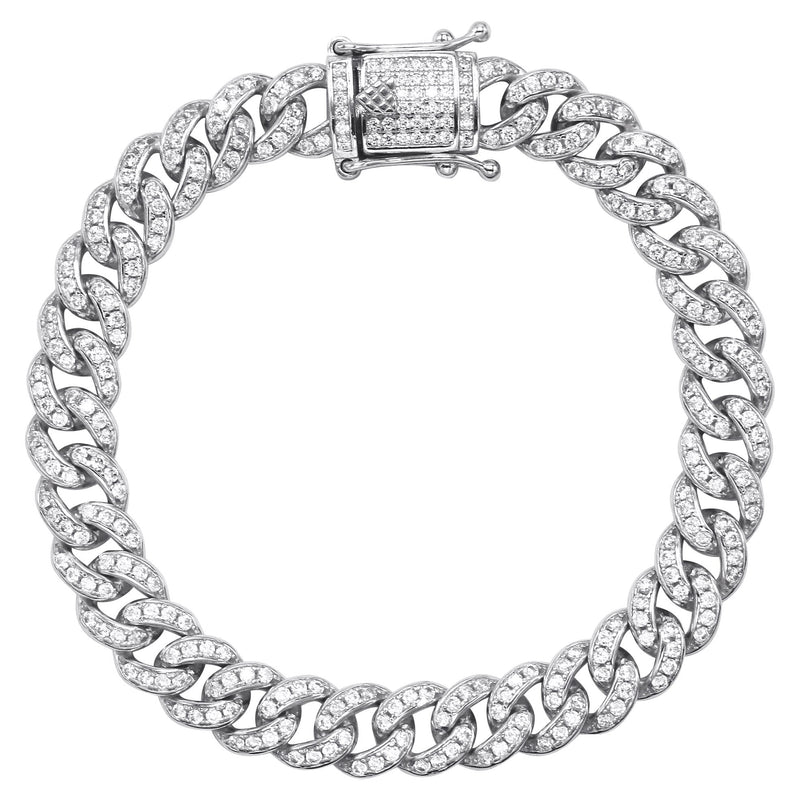 Silver White Ice Out Miami Cuban Bracelet