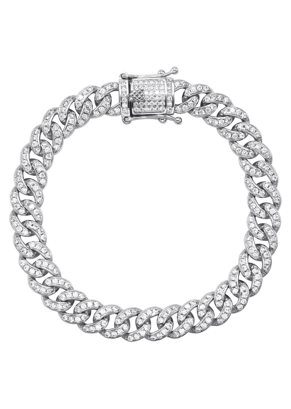 Silver White Ice Out Miami Cuban Bracelet