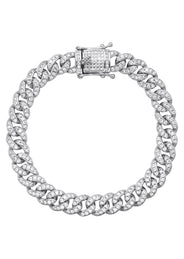 Silver White Ice Out Miami Cuban Bracelet