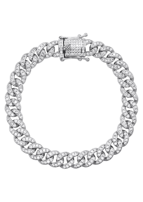 Silver White Ice Out Miami Cuban Bracelet
