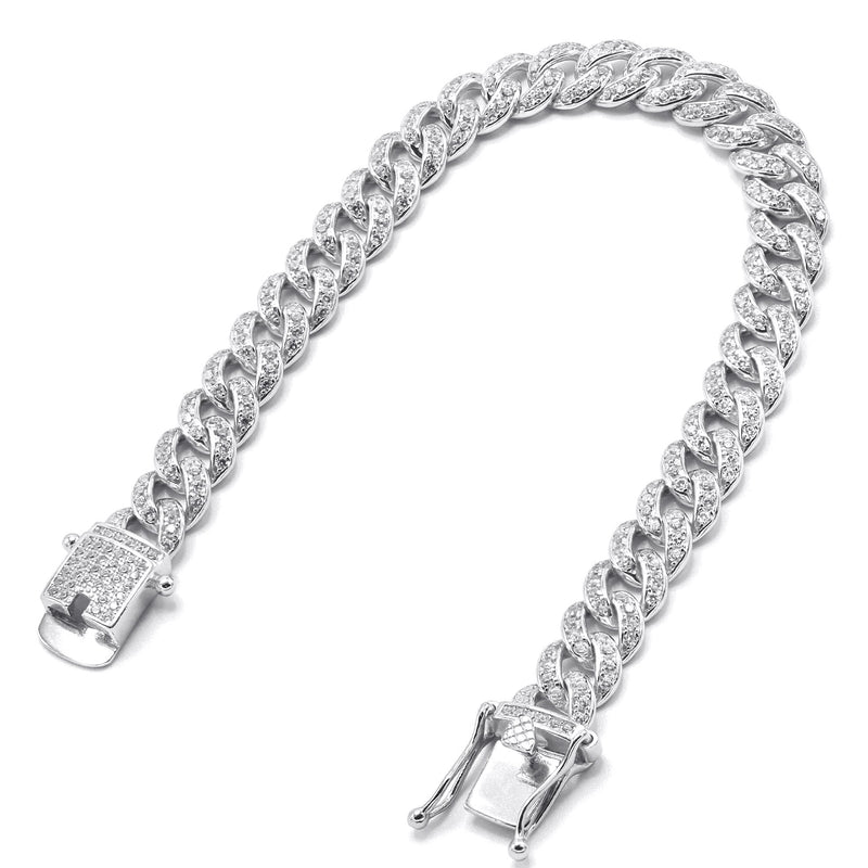 Silver White Ice Out Miami Cuban Bracelet