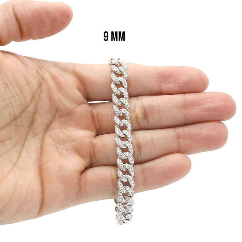 Silver White Ice Out Miami Cuban Bracelet