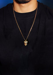 Mens Gold Plated Cuban Link Chain & Skull Pendant | Appx. 21 Grams