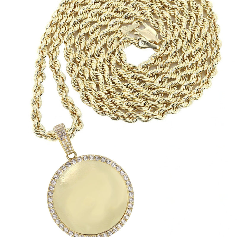10K Yellow GoldSmall Cz Round Picture Necklace | Appx. 14.9 Grams