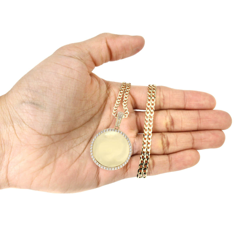 10K Yellow GoldSmall Cz Round Picture Necklace | Appx. 14.9 Grams