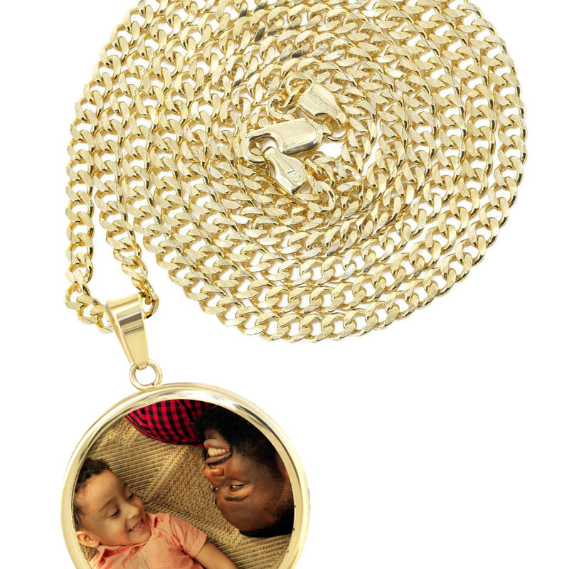 14K Yellow Gold Round Picture Pendant Necklace | Appx. 1 Inch