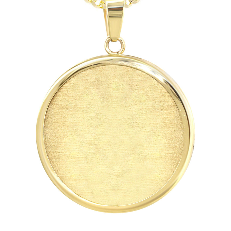 14K Yellow Gold Round Picture Pendant Necklace | Appx. 1 Inch