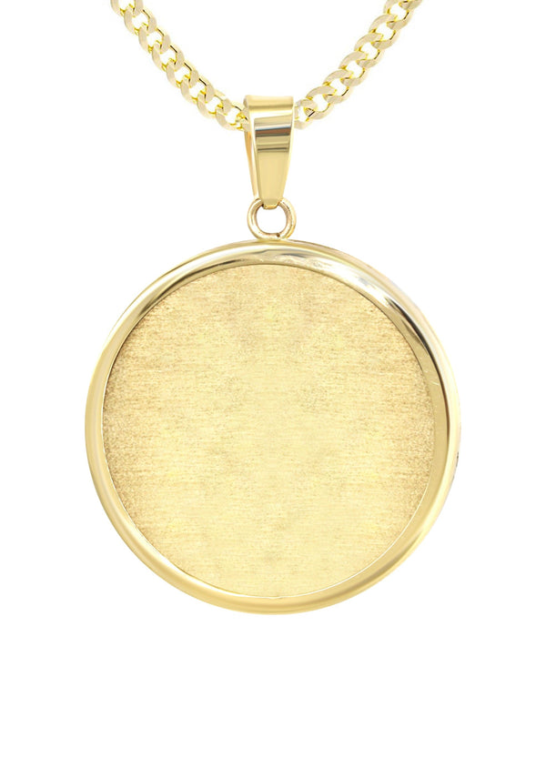 14K Yellow Gold Round Picture Pendant Necklace | Appx. 1 Inch