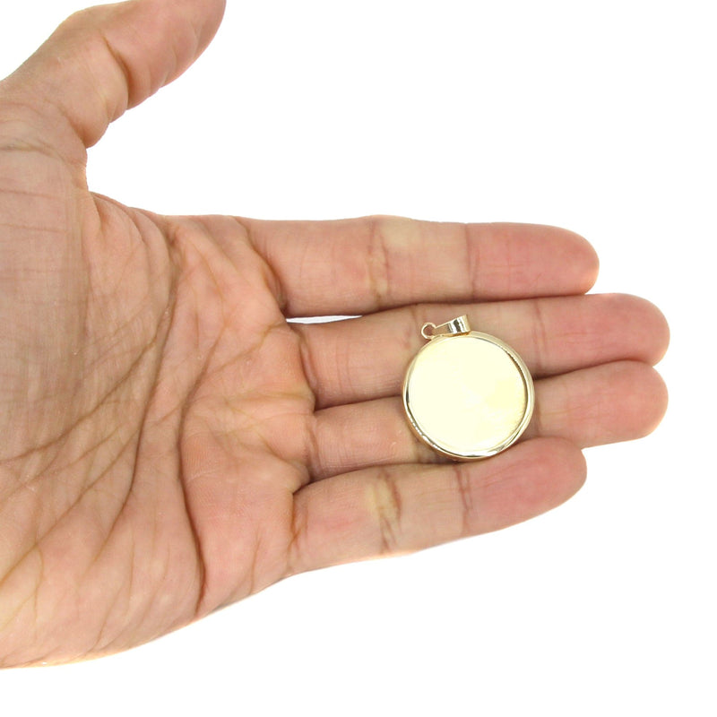 14K Yellow Gold Round Picture Pendant Necklace | Appx. 1 Inch