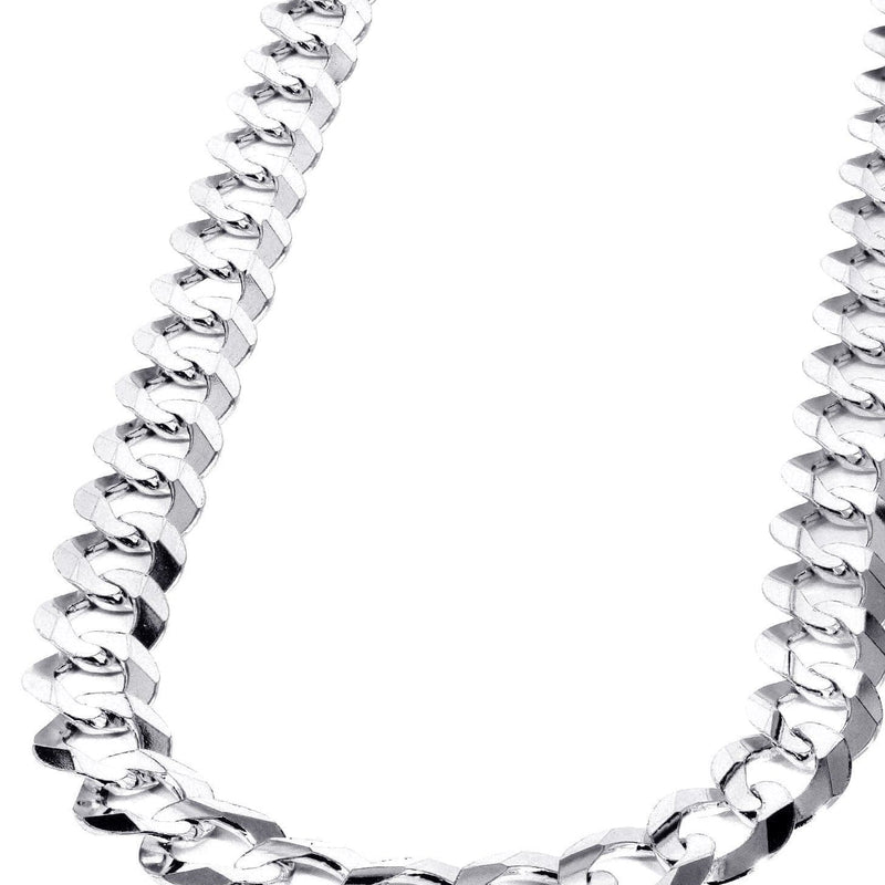 Solid Cuban Curb Link Chain 10K White Gold