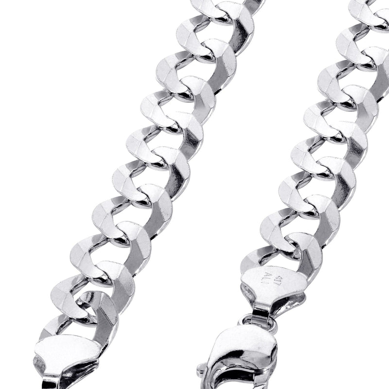 Solid Cuban Curb Link Chain 10K White Gold