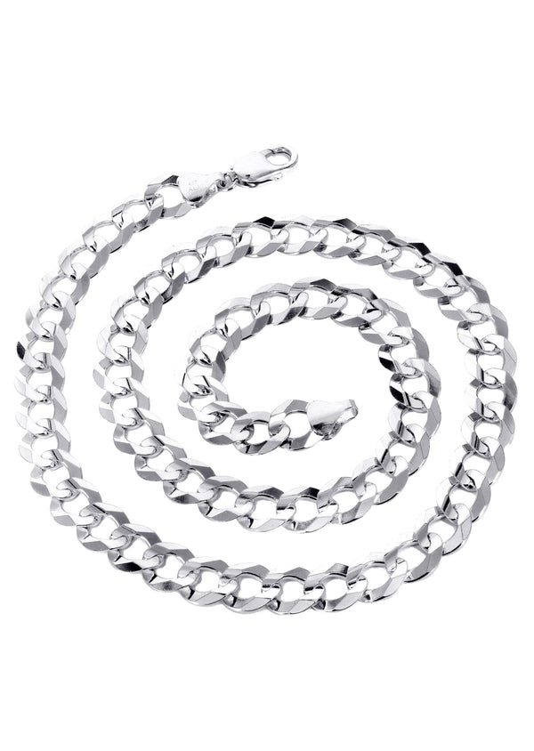 Solid Cuban Curb Link Chain 10K White Gold