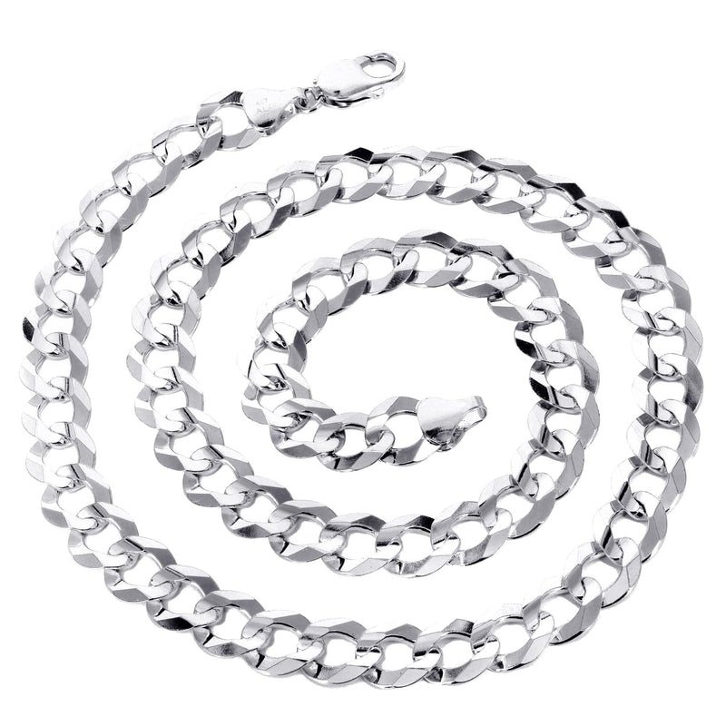 Mens White Gold Chain - Solid Cuban Curb Link 10K/14K Gold