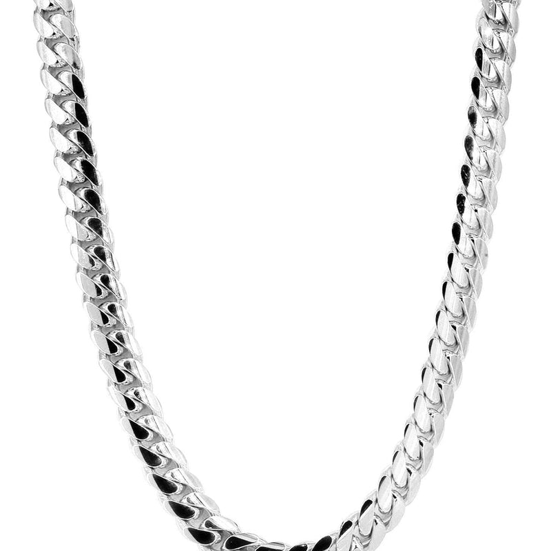 Mens White Gold Chain - Solid Miami Cuban Link 10K/14K Gold