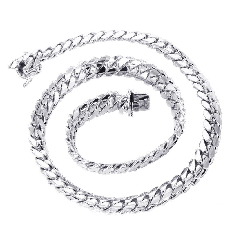 Mens White Gold Chain - Solid Miami Cuban Link 10K/14K Gold