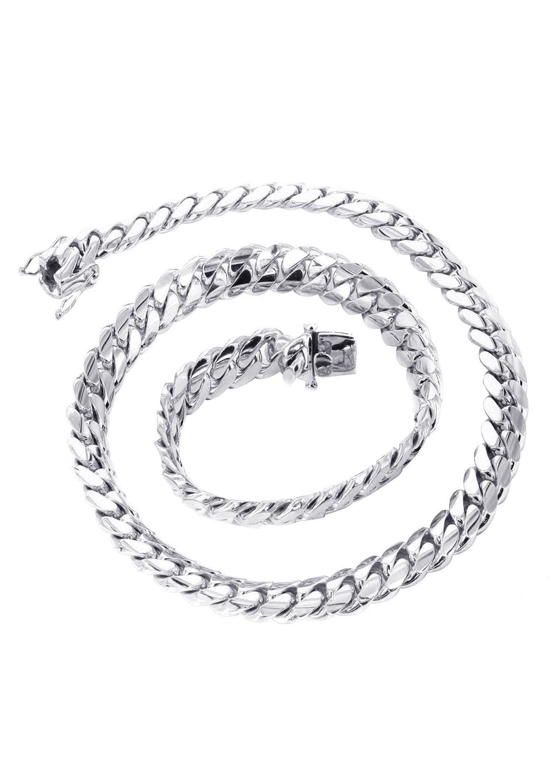 Womens White Gold Chain - Solid Miami Cuban Link 10K/14K Gold