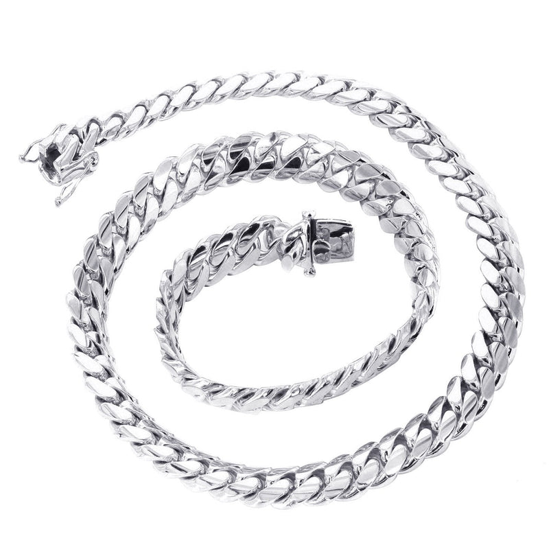 Womens White Gold Chain - Solid Miami Cuban Link 10K Gold