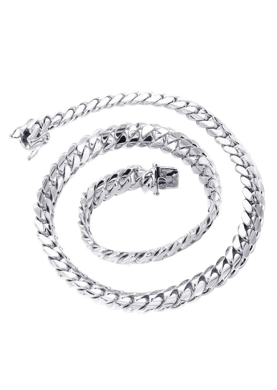 Womens White Gold Chain - Solid Miami Cuban Link 10K Gold