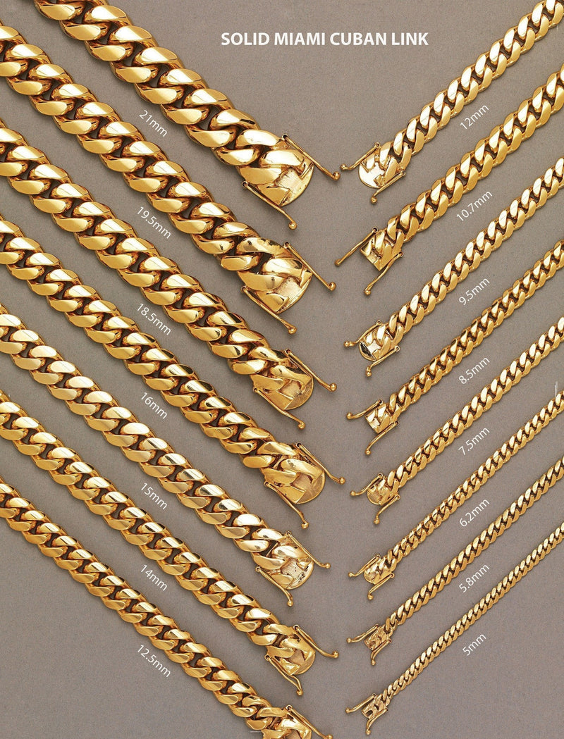 Solid Womens Miami Cuban Link Bracelet 10K Yellow Gold