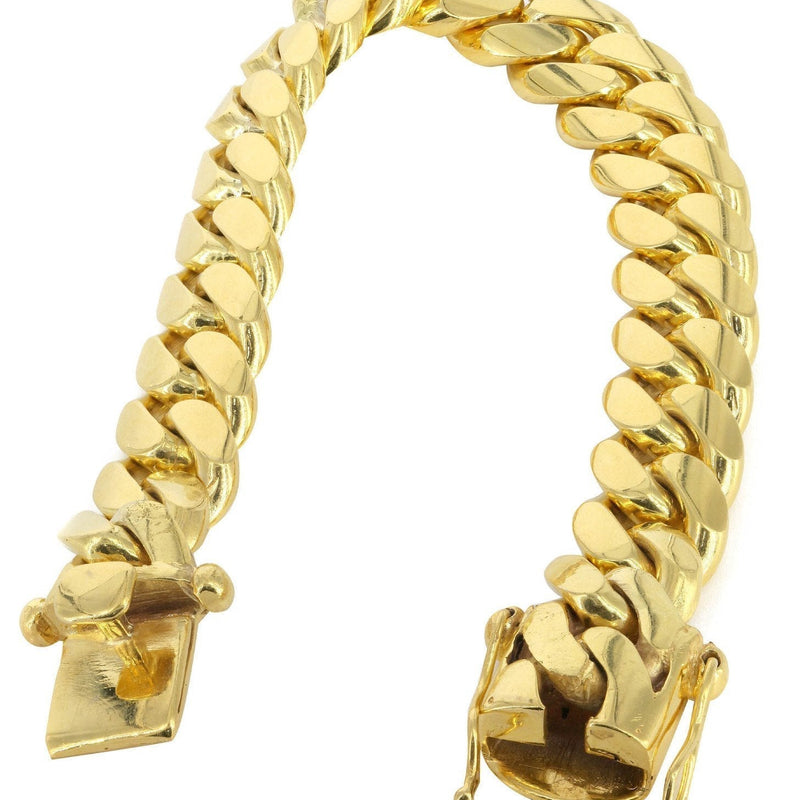 Solid Womens Miami Cuban Link Bracelet 10K/14K Yellow Gold