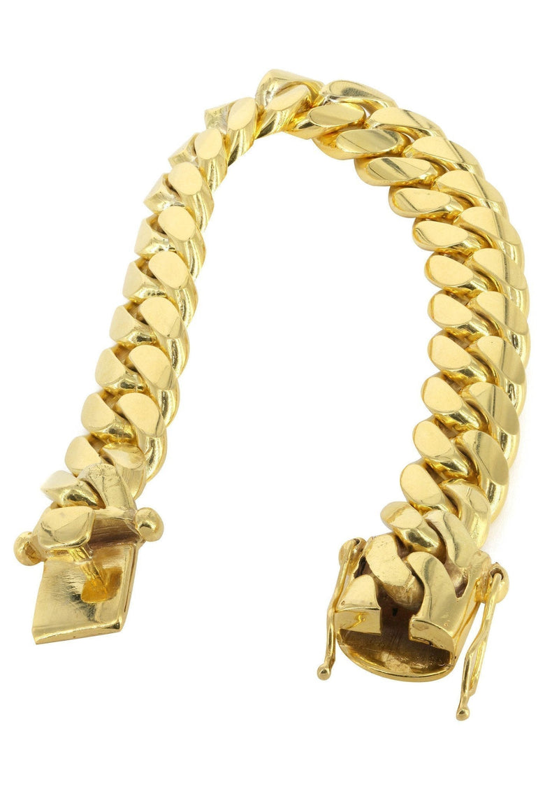 Solid Womens Miami Cuban Link Bracelet 10K/14K Yellow Gold