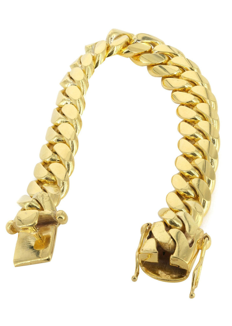 Solid Womens Miami Cuban Link Bracelet 10K Yellow Gold
