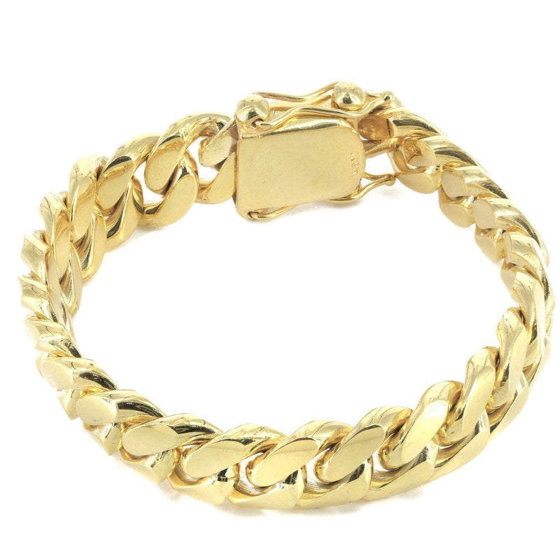 Solid Womens Miami Cuban Link Bracelet 10K/14K Yellow Gold