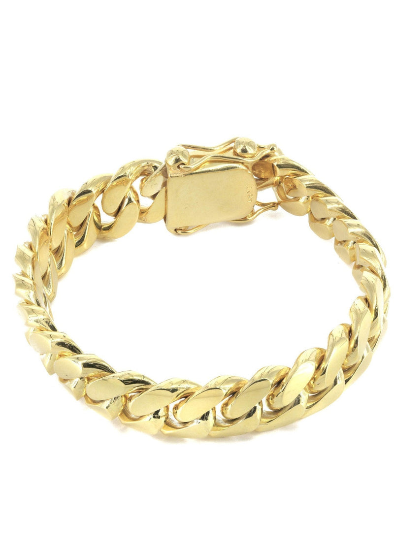 Solid Womens Miami Cuban Link Bracelet 10K/14K Yellow Gold