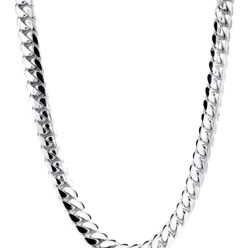 Womens 14K White Gold Chain - Solid Miami Cuban Link Chain 14K Gold