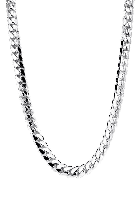Womens 14K White Gold Chain - Solid Miami Cuban Link Chain 14K Gold