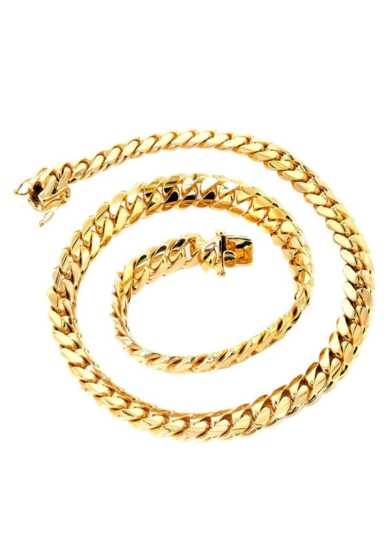 Womens 14K Gold Chain - Solid Miami Cuban Link Chain 14K Gold