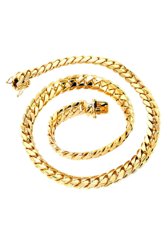 14K Gold Chain - Solid Miami Cuban Link Chain 14K Gold