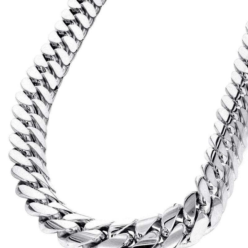 Womens 14K White Gold Chain - Solid Miami Cuban Link Chain 14K Gold