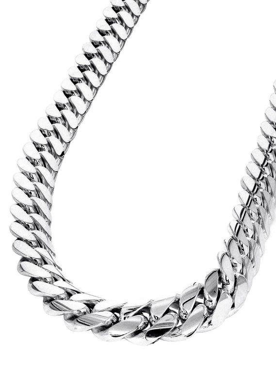 Solid Miami Cuban Link Chain 14K White Gold