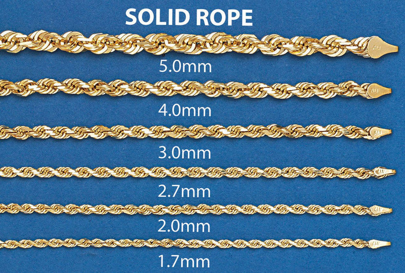 Solid Mens Rope Bracelet 10K Yellow Gold