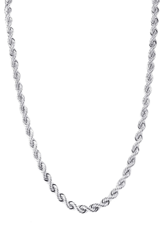 White Gold Chain - Womens Solid Rope Chain 10K Gold