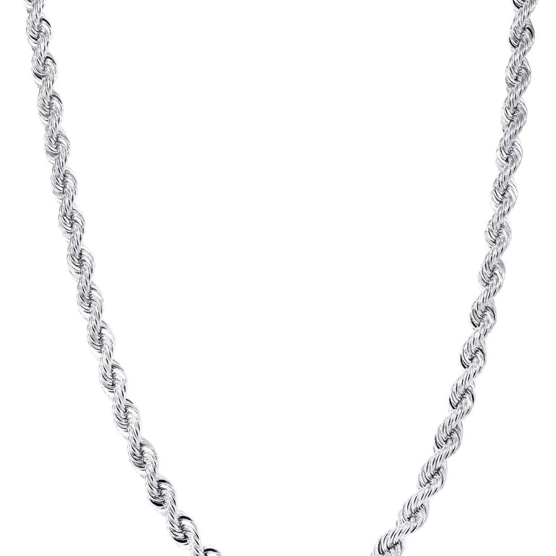 Mens Solid Rope Chain 10K White Gold