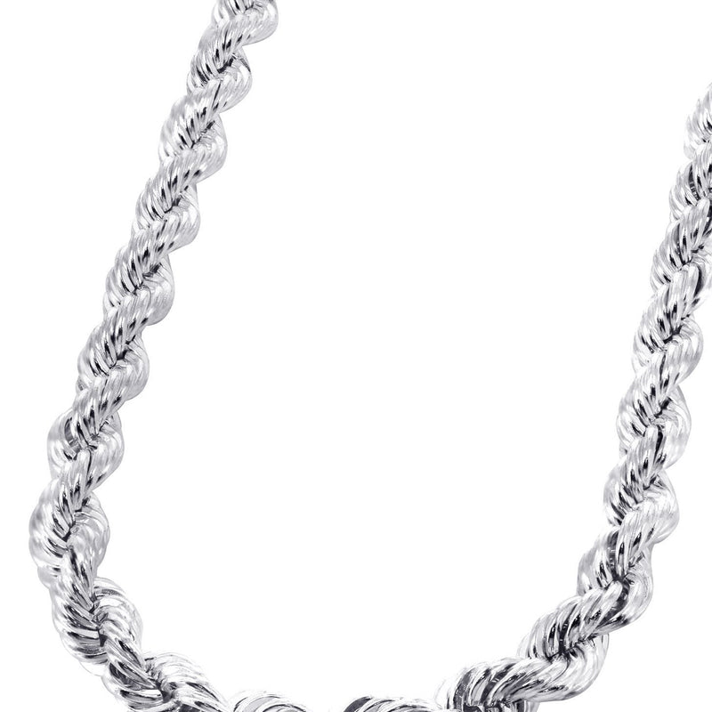 Mens Solid Rope Chain 10K White Gold