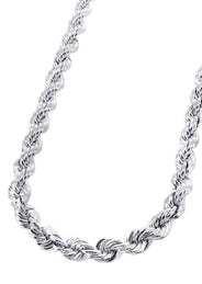Mens Solid Rope Chain 10K White Gold