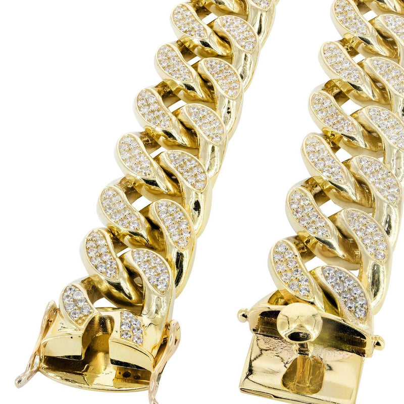 Solid Mens Ruby & Cz Miami Cuban Link Chain 10K Yellow Gold