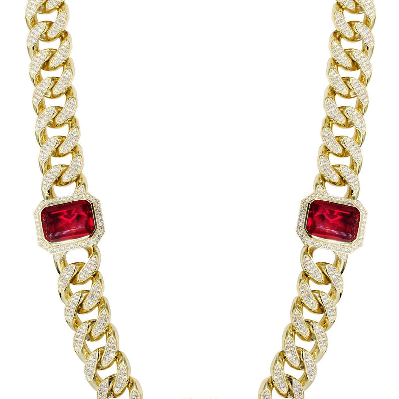 Ruby Rapper Chain Solid Mens Ruby & Cz Miami Cuban Link Chain 10K Yellow Gold | NYC ...