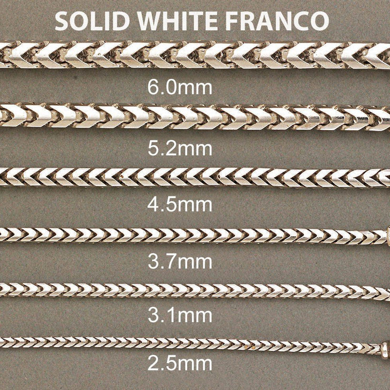 Solid Mens Franco Bracelet 10K/14K White Gold